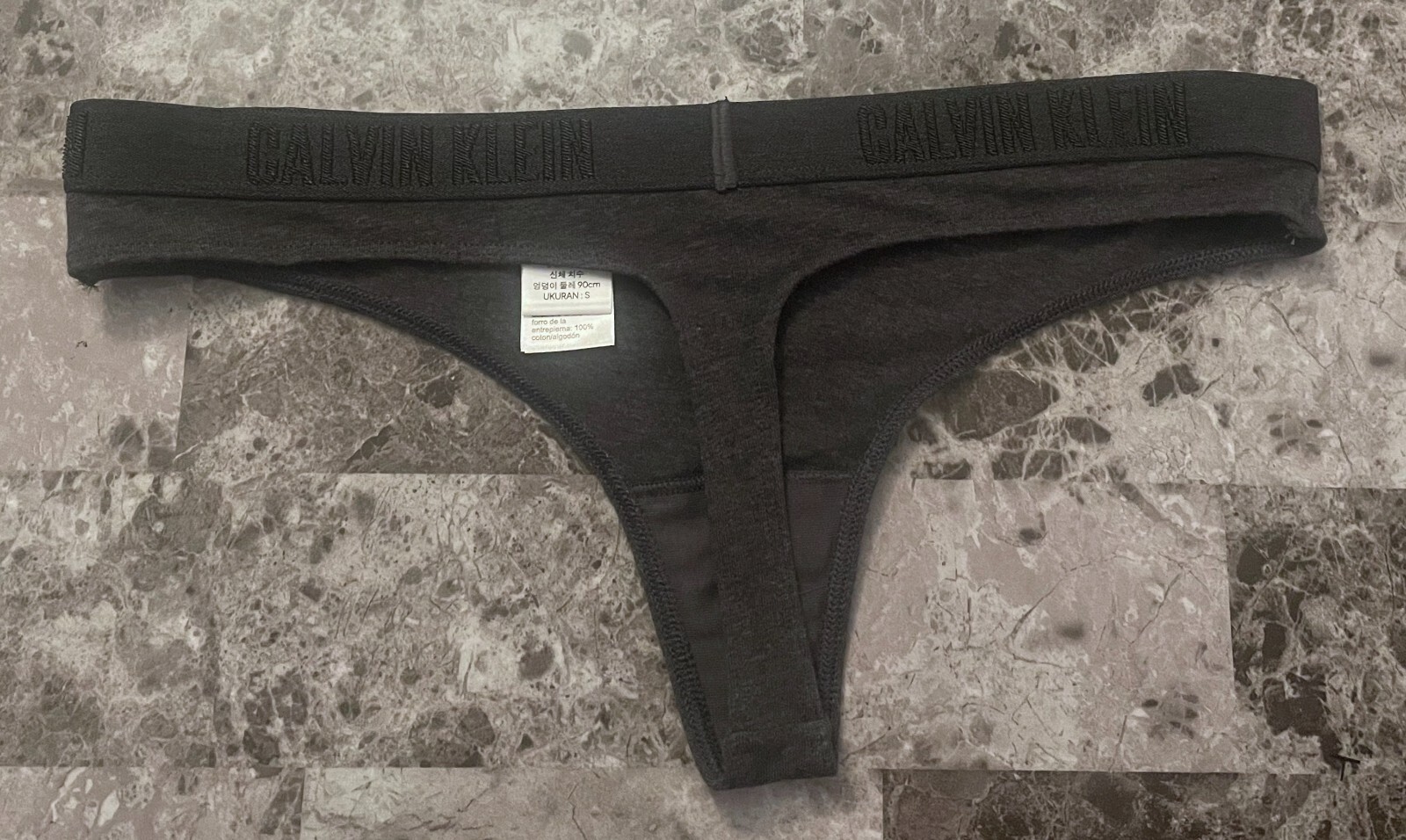 NWOT CALVIN KLEIN CHARCOAL GRAY EMBROIDERED THICK LOGO WAISTBAND THONG PANTIES