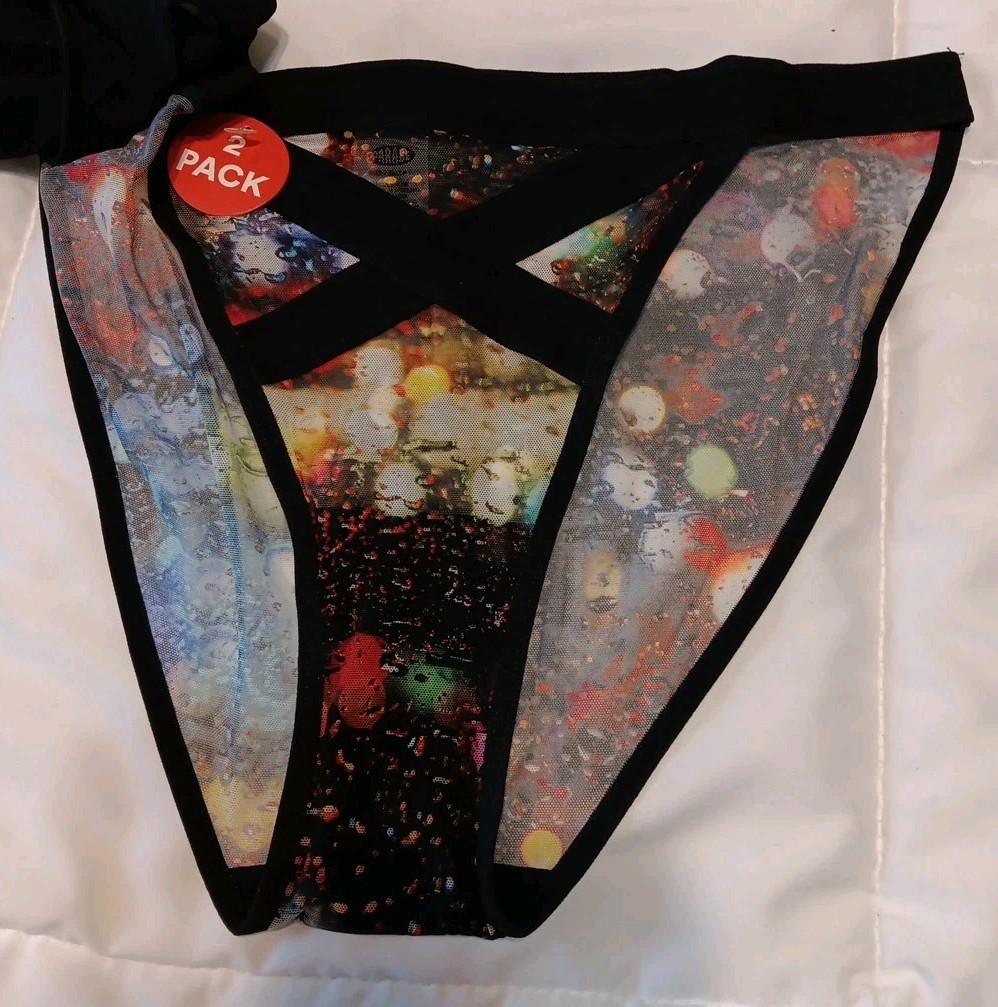 NWT 2-Pack Mesh Panties By Parade, Large, Black, Raindrop, Crisscross Front