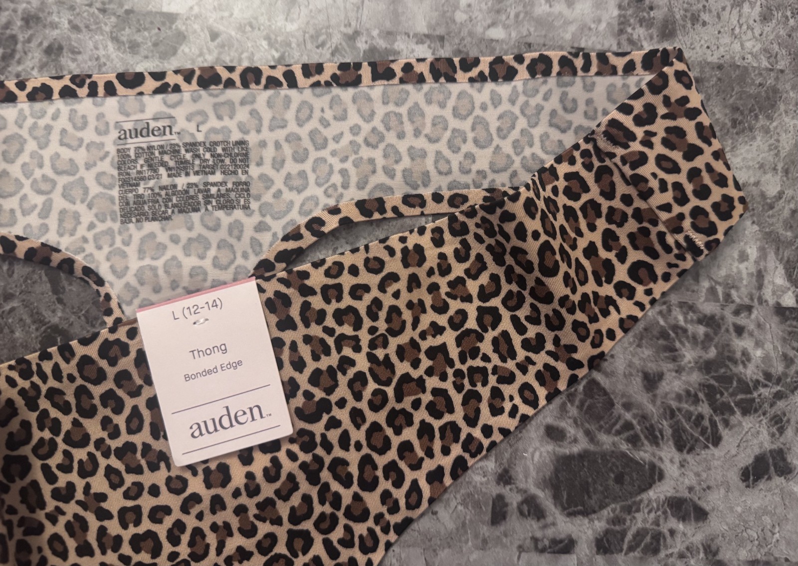 NWT AUDEN LARGE LEOPARD CHEETAH SMOOTH BONDED EDGE NO SHOW THONG PANTIES