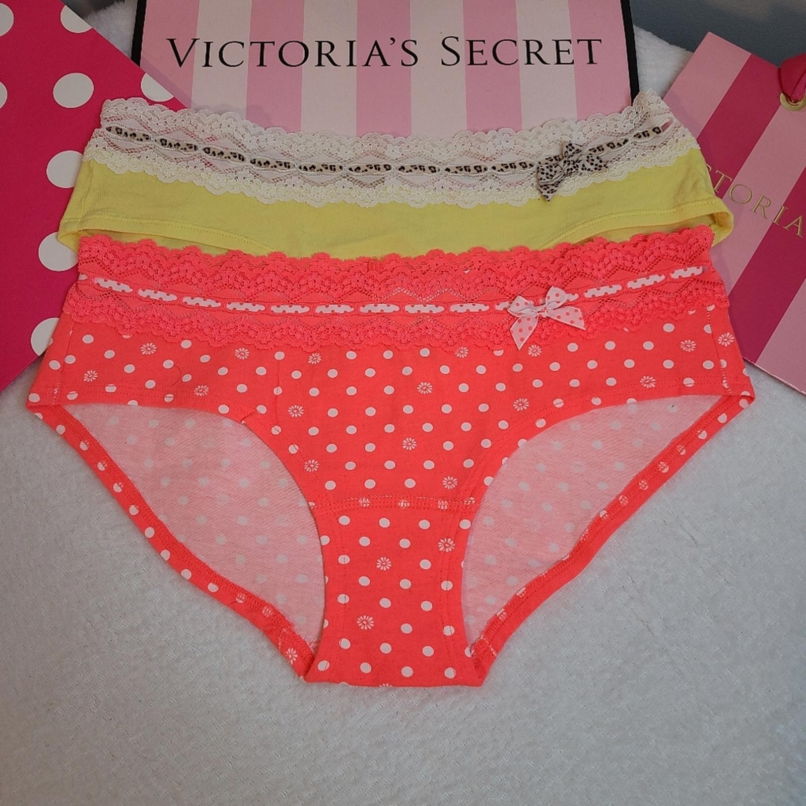 VTG Victoria’s Secret 2pk Ribbon Slot Lace Trim Cotton Hiphugger Panties Sm