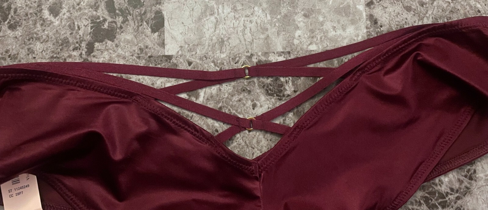 NWT VICTORIA’S SECRET M MAROON SATIN SMOOTH STRAPPY BACK HIGH LEG CHEEKY PANTIES