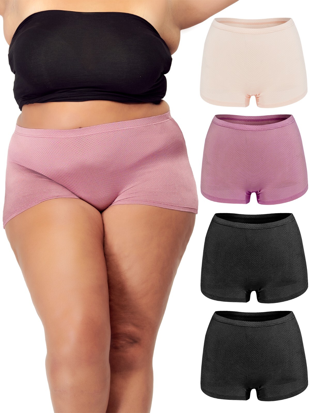 B2BODY Women’s Breathable Boyshort Brief Panties Small to Plus Size 4 Pack