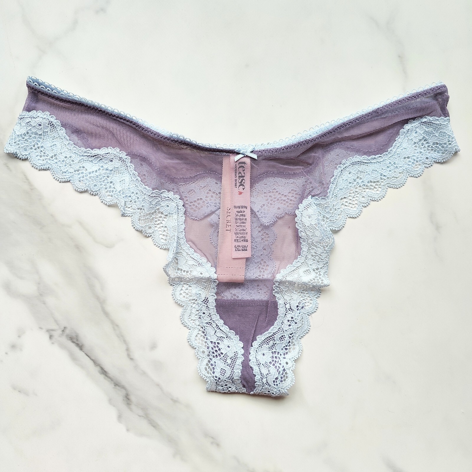 Victoria’s Secret Tease Mesh Lace-Trim High-Leg Thong Panty Frozen Plum S/M/L/XL