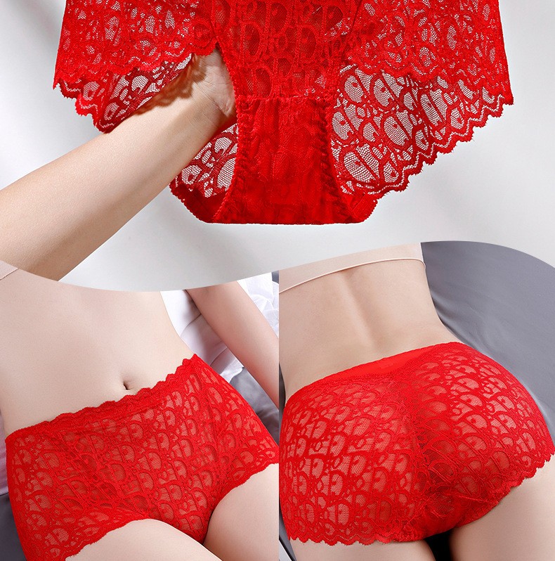 4Pcs Women High Waist Knickers Briefs Lace Sexy Seamless Underwear Panties Large
