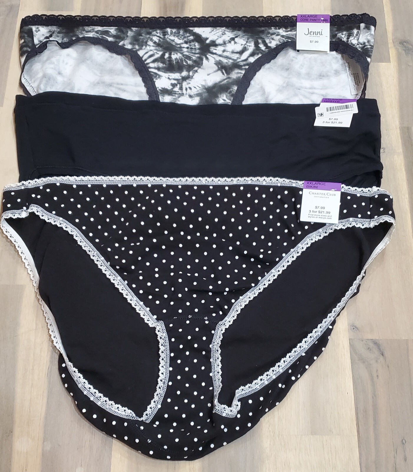 Lot of 3 Women’s Panties Size XXLarge Jenni & Charter Club 95% Cotton -Alfani