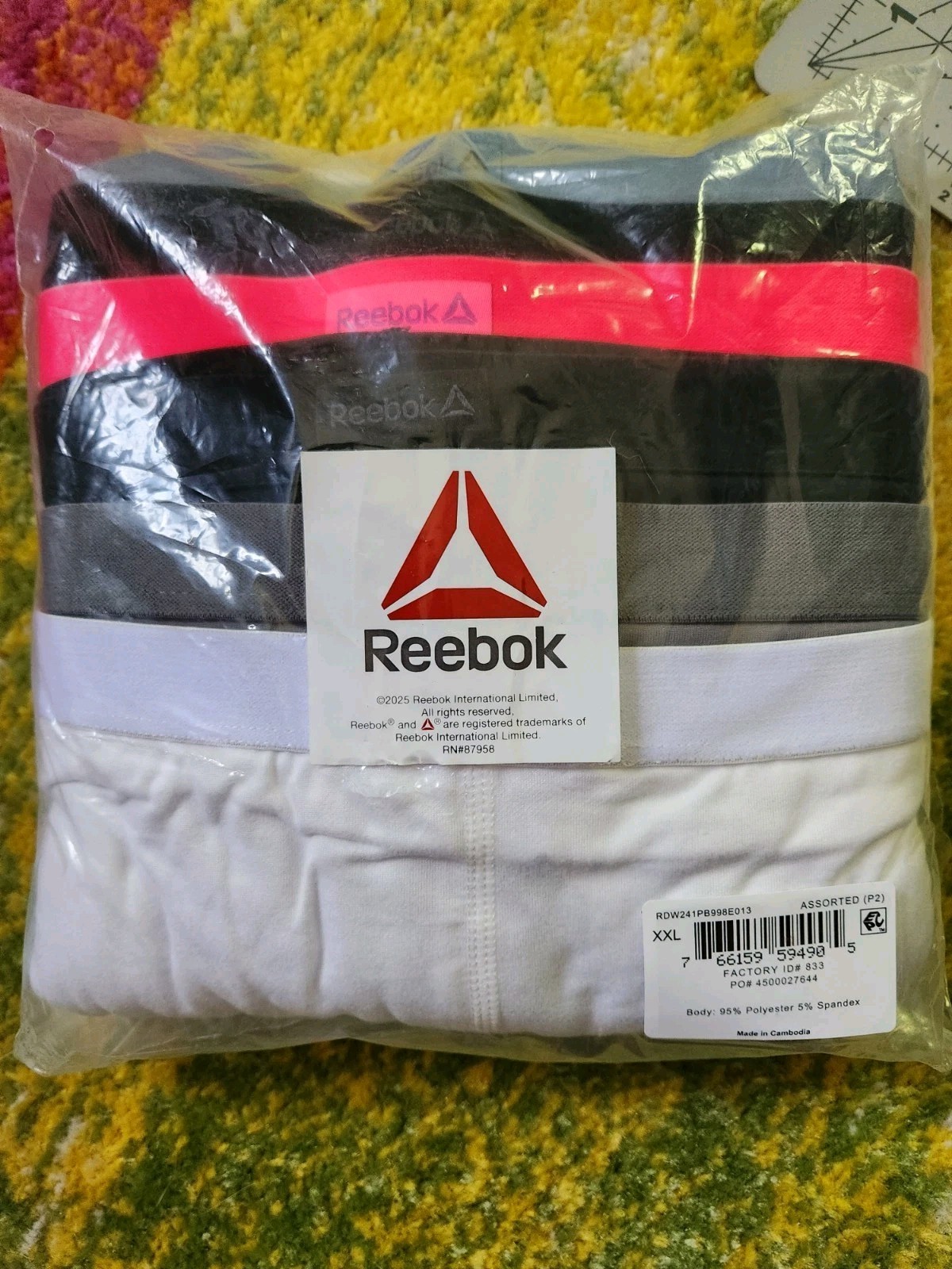 NWT SIZE 9 2XL XXL WOMENS REEBOK MID THIGH COTTON BOXER BRIEFS 5 PAIRS