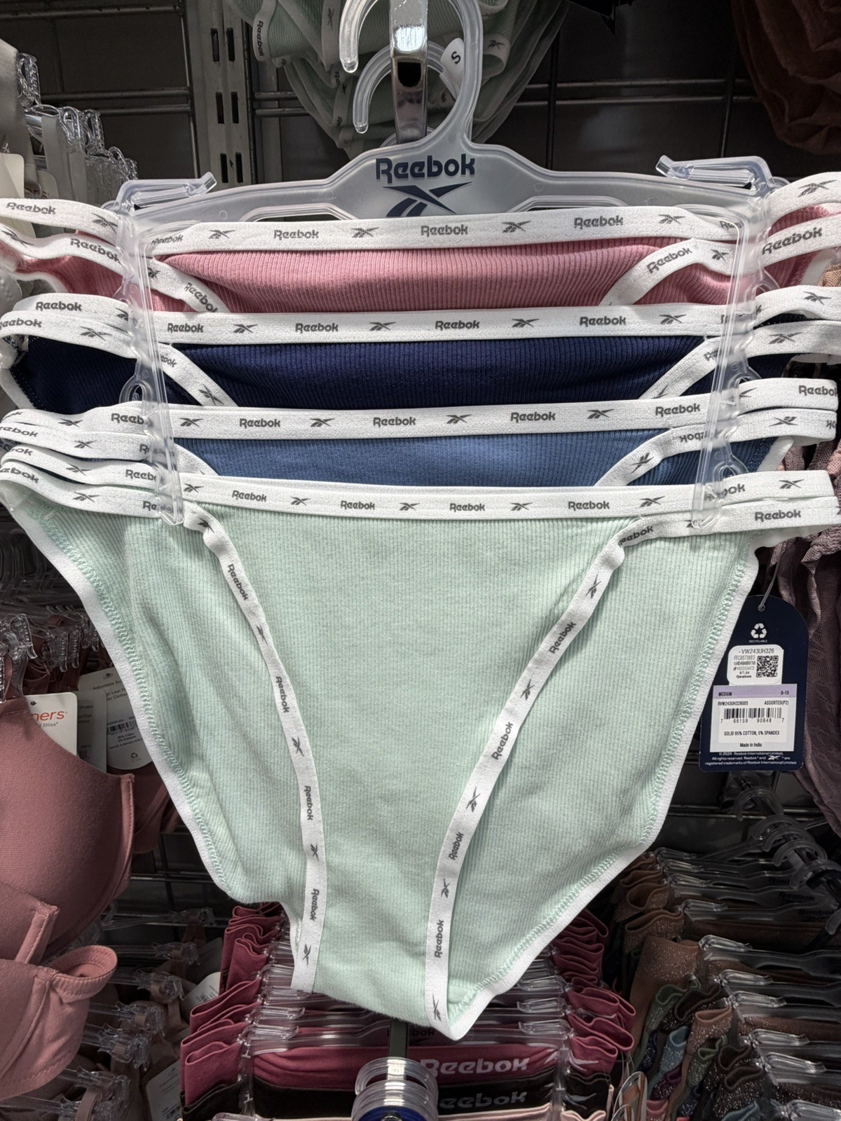 Reebok Women’s 4 Pk Flex Rib Hi-Cut Thongs Underwear Sz M 8-10 Brand New PK