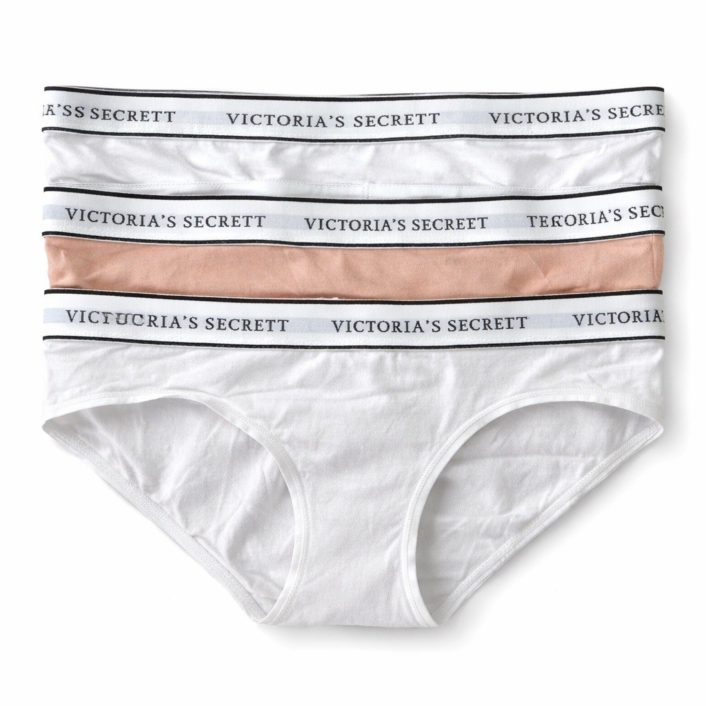 Victoria’s Secret Panty Logo Cotton Hiphugger Panty 2 Whites 1 Beige (3) Size S