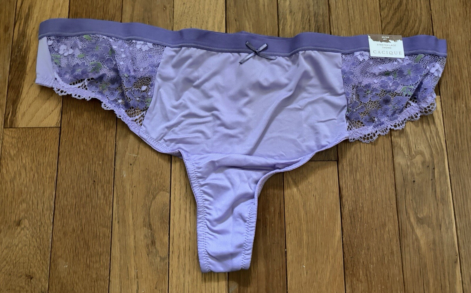 Plus Size 22/24 Lane Bryant Cacique Stretch Lace Thong Panty Lilac Embroidered