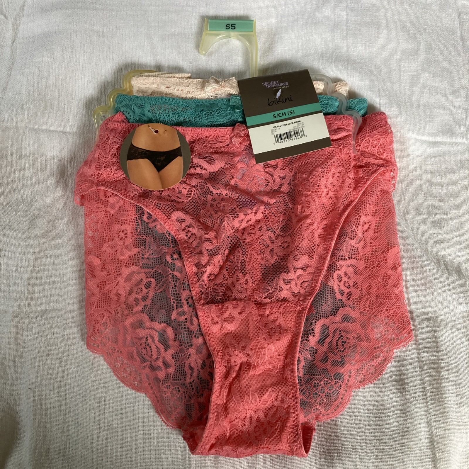 Secret Treasures size Small 5 All Over Lace Bikini 3-Pack New Old Stock Panties