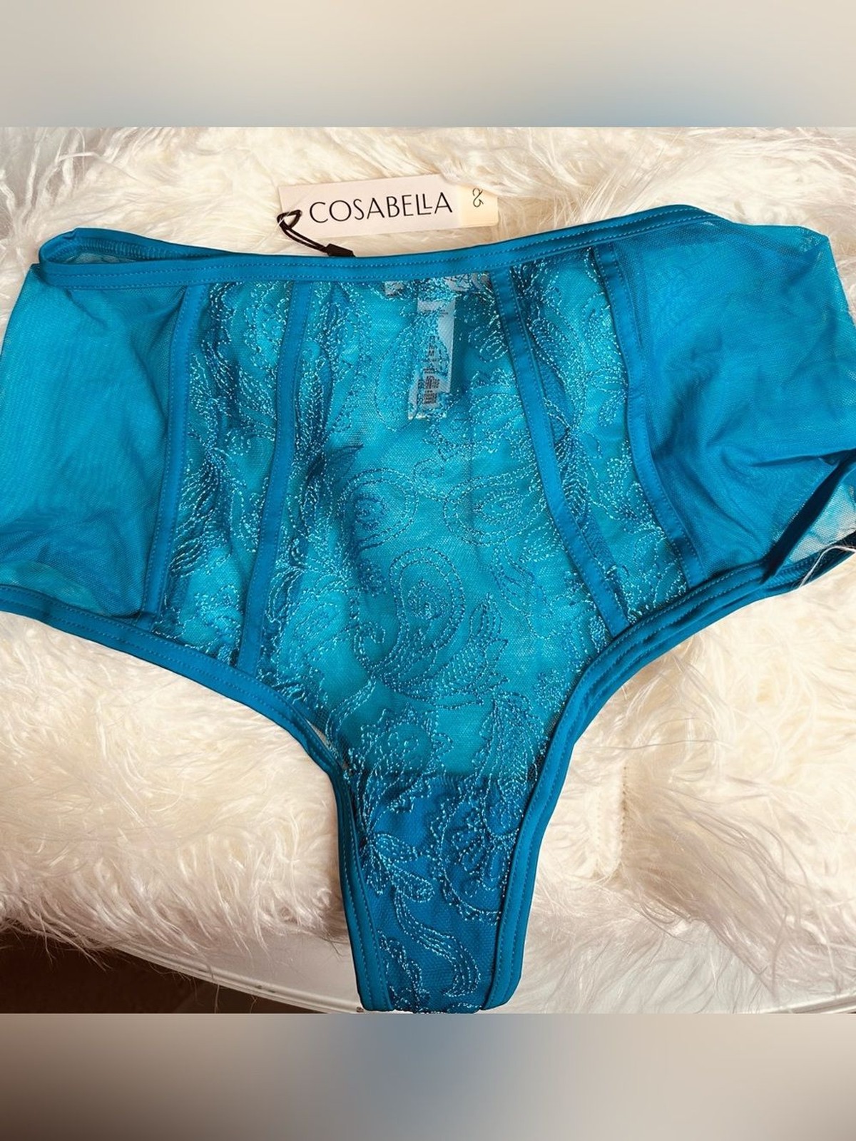 NWT Cosabella Sardegna Embroidered High Waist Bikini Panty Paisley M Sheer Mesh