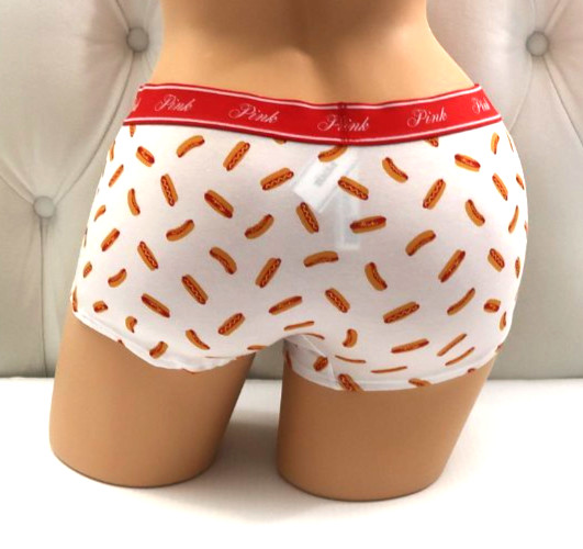 Victoria’s Secret Pink Logo Waist Boyshort Panty White Hot Dog M XL XXL NEW