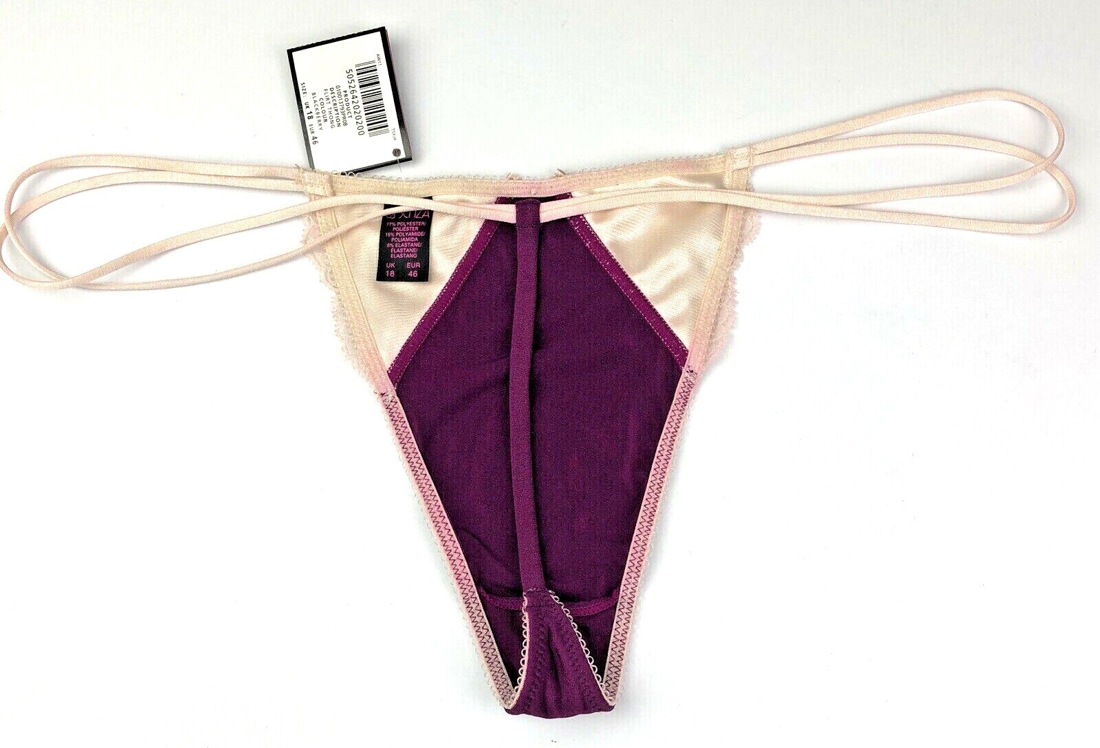 La Senza G-string Thong UK 18 Purple / Ivory BNWT