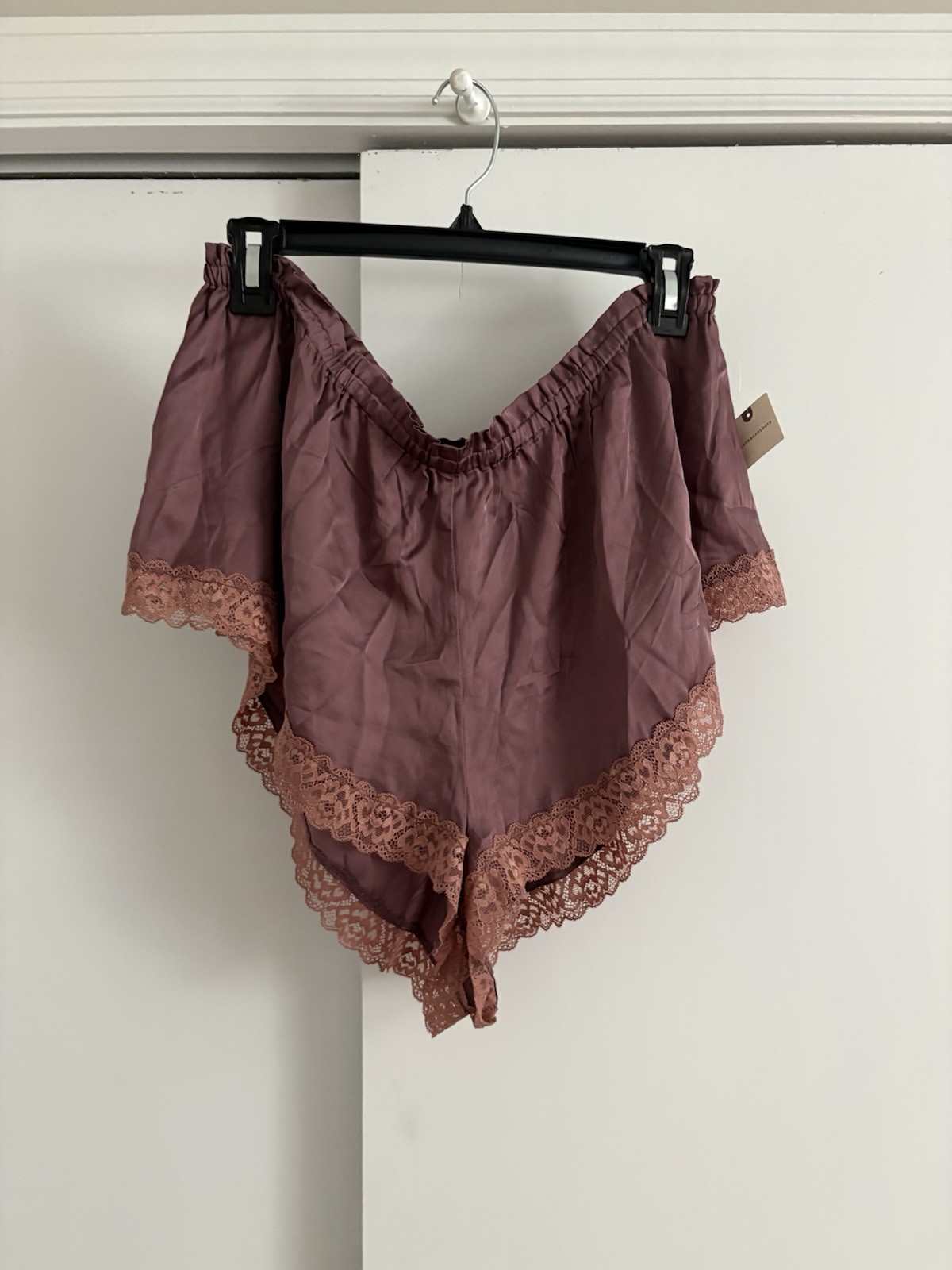 Lyrebird Taupe Satin Lace Trim Boyshort Panties XL Elastic Waist Anthropologie