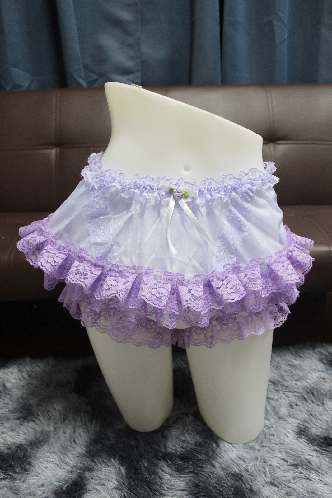 #A328 2XL/ElasticW.24-42″ VintageStyle 2PCS Purple Nylon Half Slip + White Brief