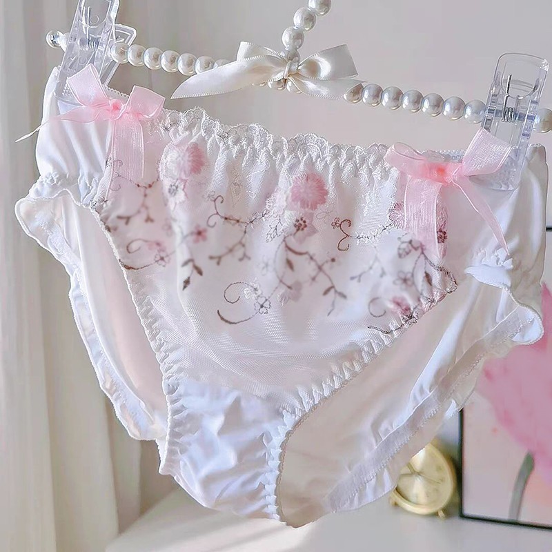Japanese Cute Girls Floral Panties Briefs Bow Princess Sweet Underpants Womens