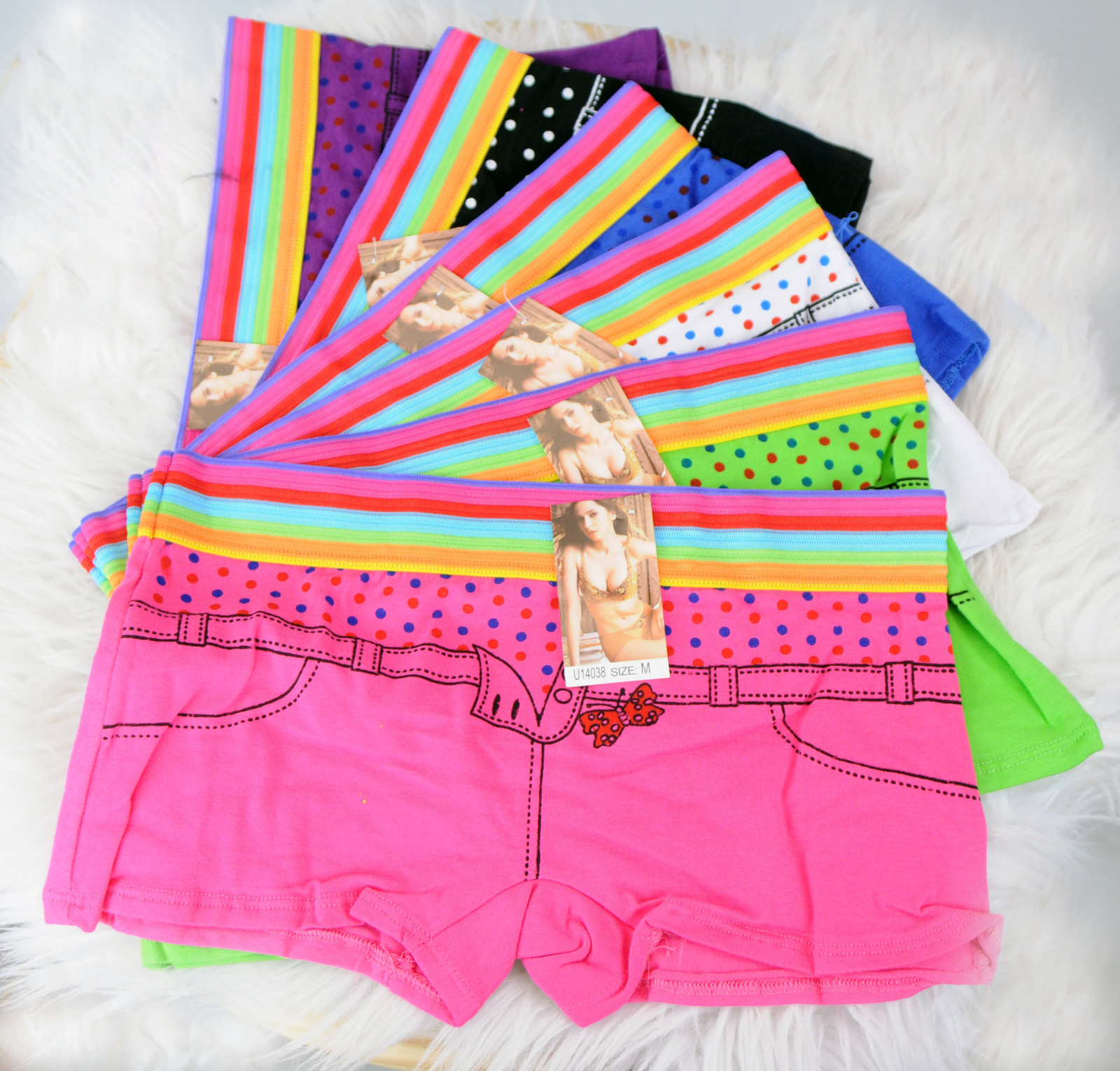 RAINBOW Faux Daisy Duke BOY SHORT cheeky colorful Stretchy SOFT Sissy panties M