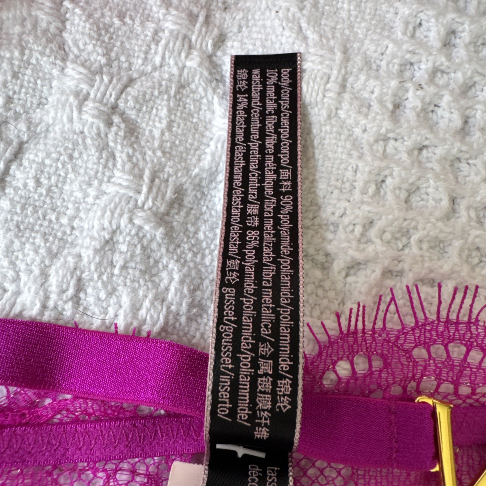 VICTORIA’S SECRET S GOLD CHARM V STRING PURPLE METALLIC LACE THONG PANTIES NWT