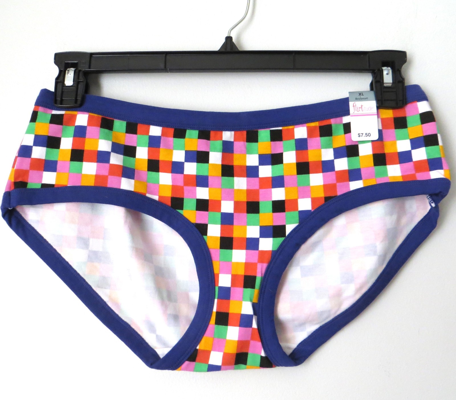 Vintage Flirtitude Colorful Checked Boy Shorts Sz XL Cotton NEW/Old Stock w/Tag