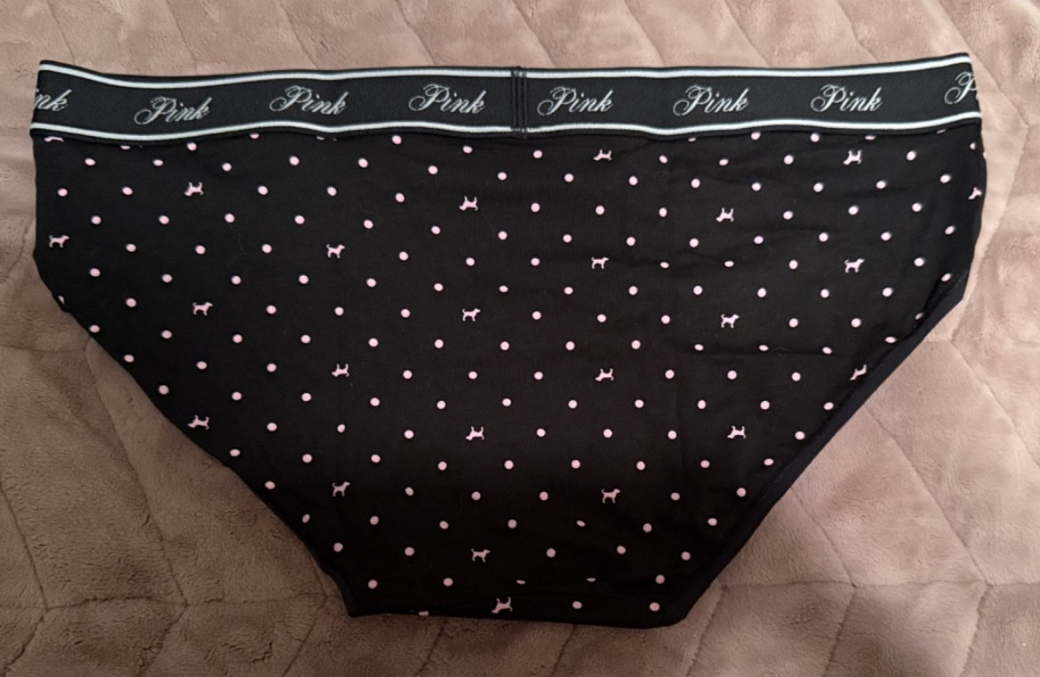 Victoria’s Secret PINK Logo Black Polka Dot Hiphugger Panty ~ LARGE ~ NWT!