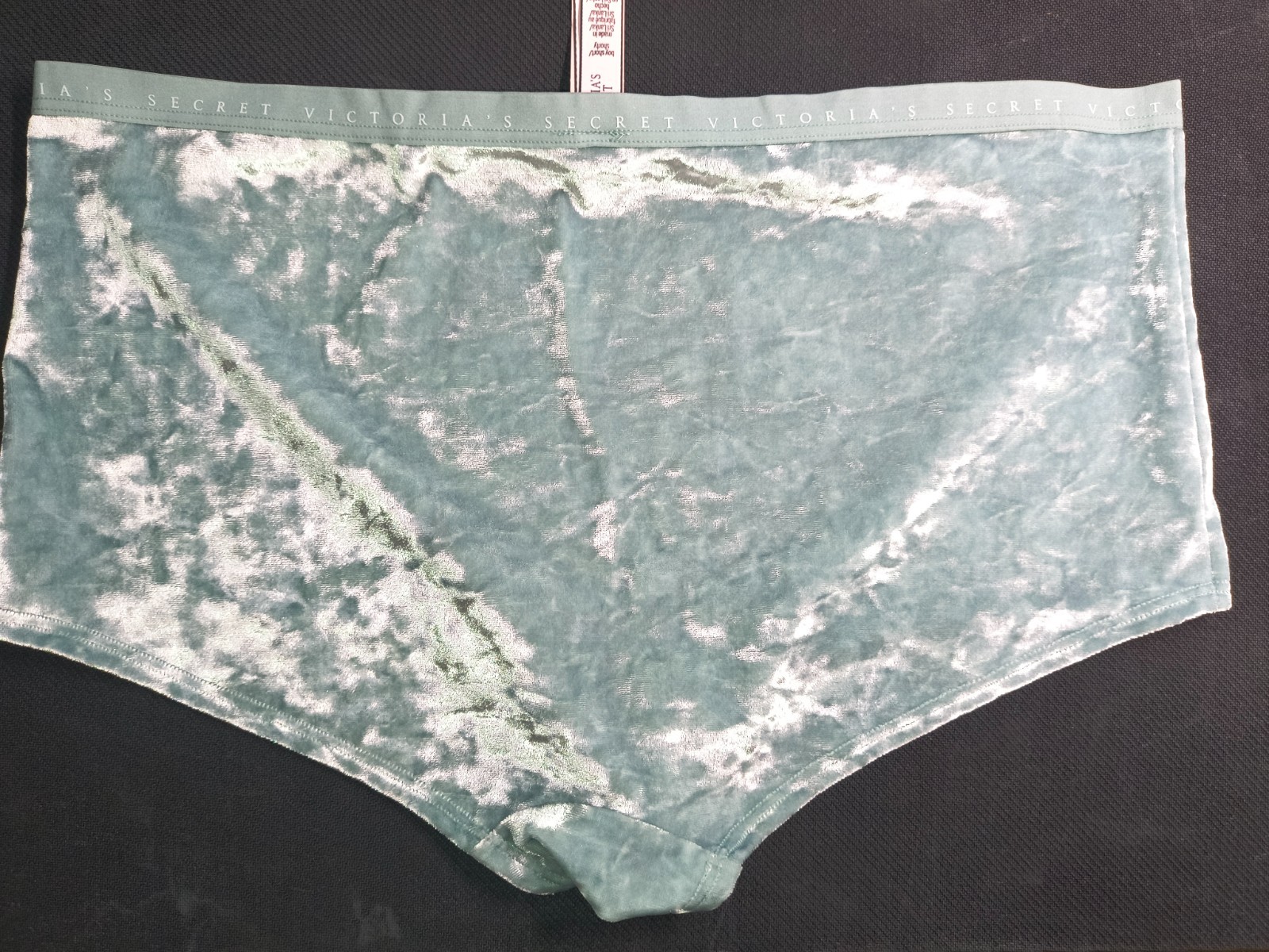 Victorias Secret Velvet Logo Waist Shortie Boyshort Panties Size Large Sage Dust
