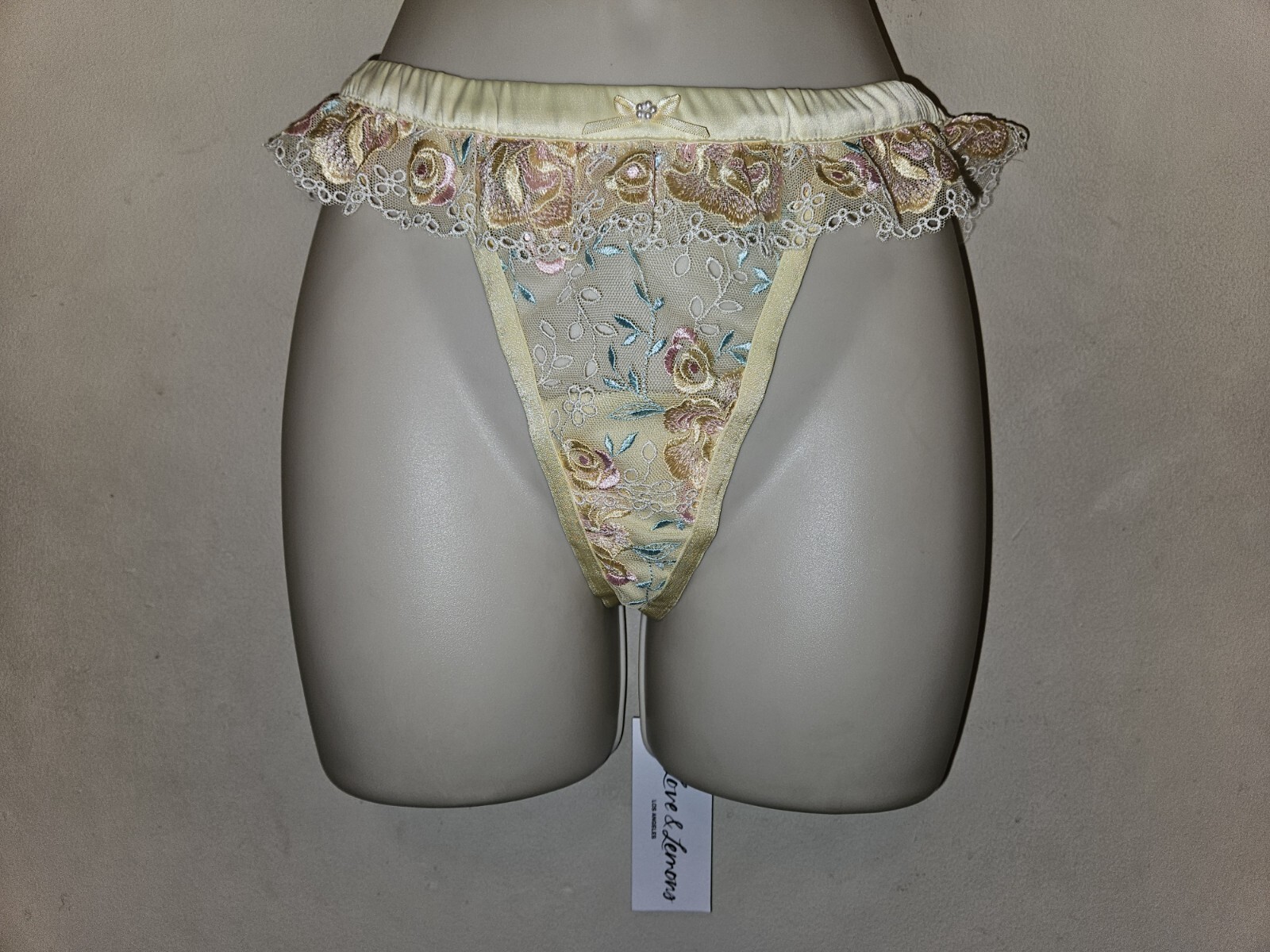 For Love & Lemons Vintage Eyelet Rose Thong Size Large NWT