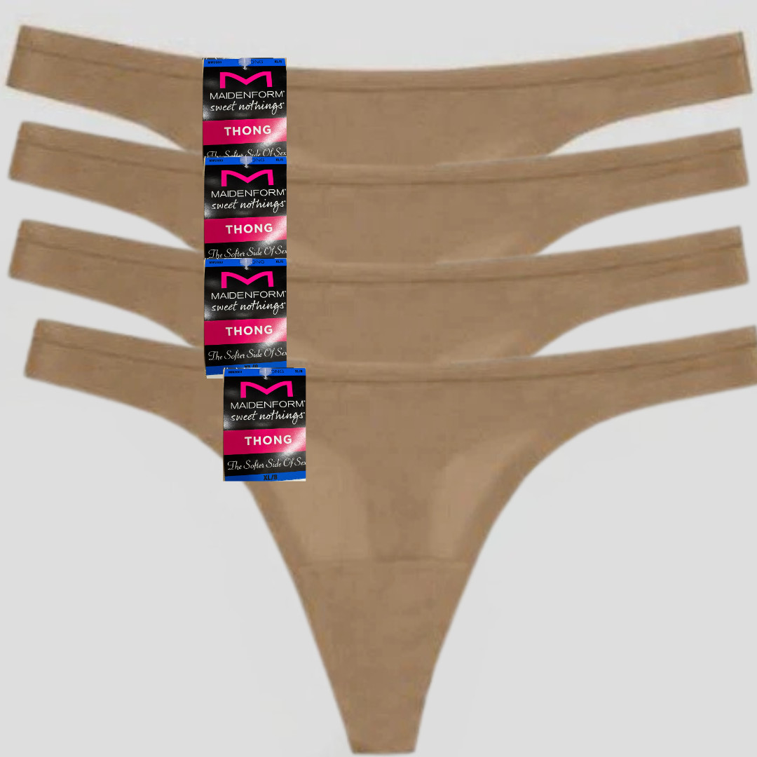 MAIDENFORM Sweet Nothings Comfort Tailored Nude 4 Pack Thong Panty Womens XL 8