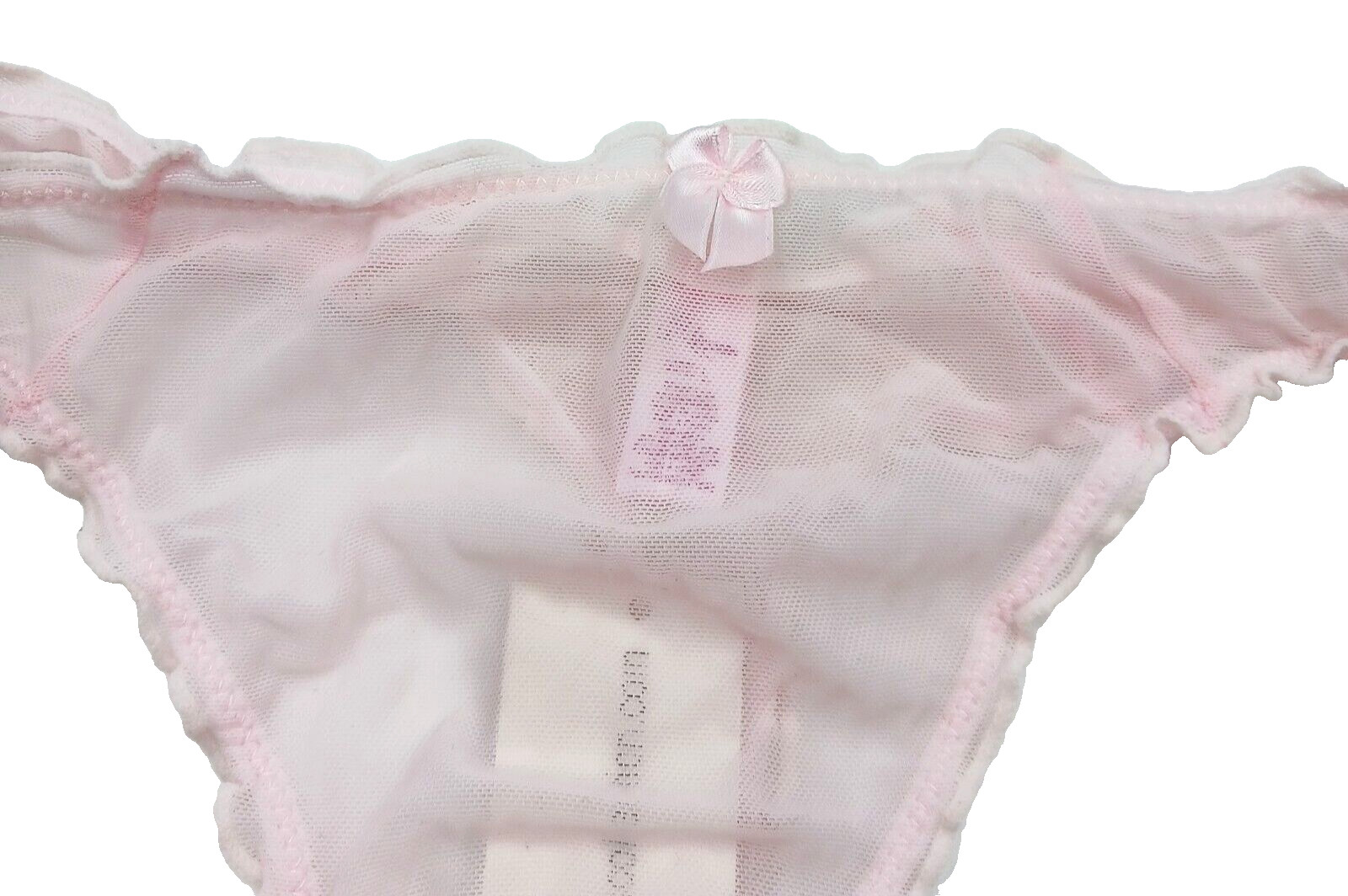 La Mariposa Thong Panty Women’s Large Light Pink Mesh Bow Front Ruffled Edges