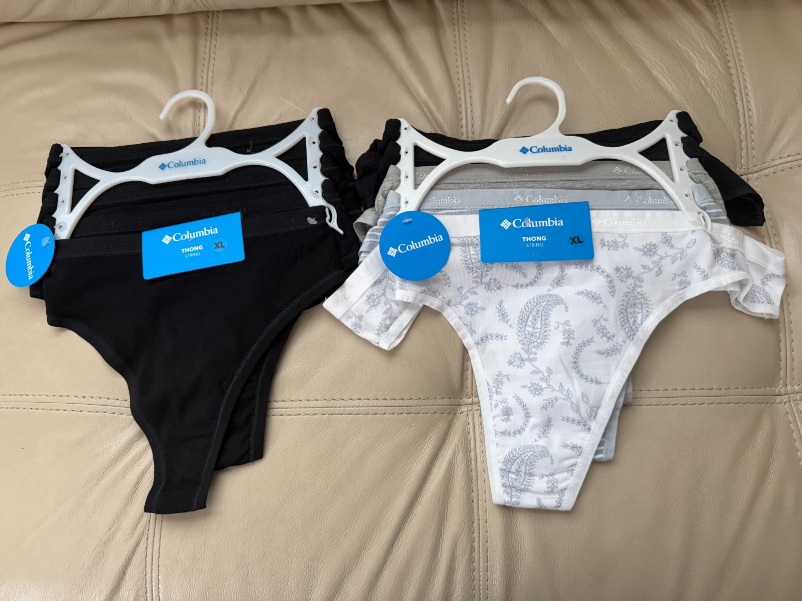 TWO (2) Columbia Women’s 4-way Stretch Cotton Thong 5-pack Panties NEW with TAGS