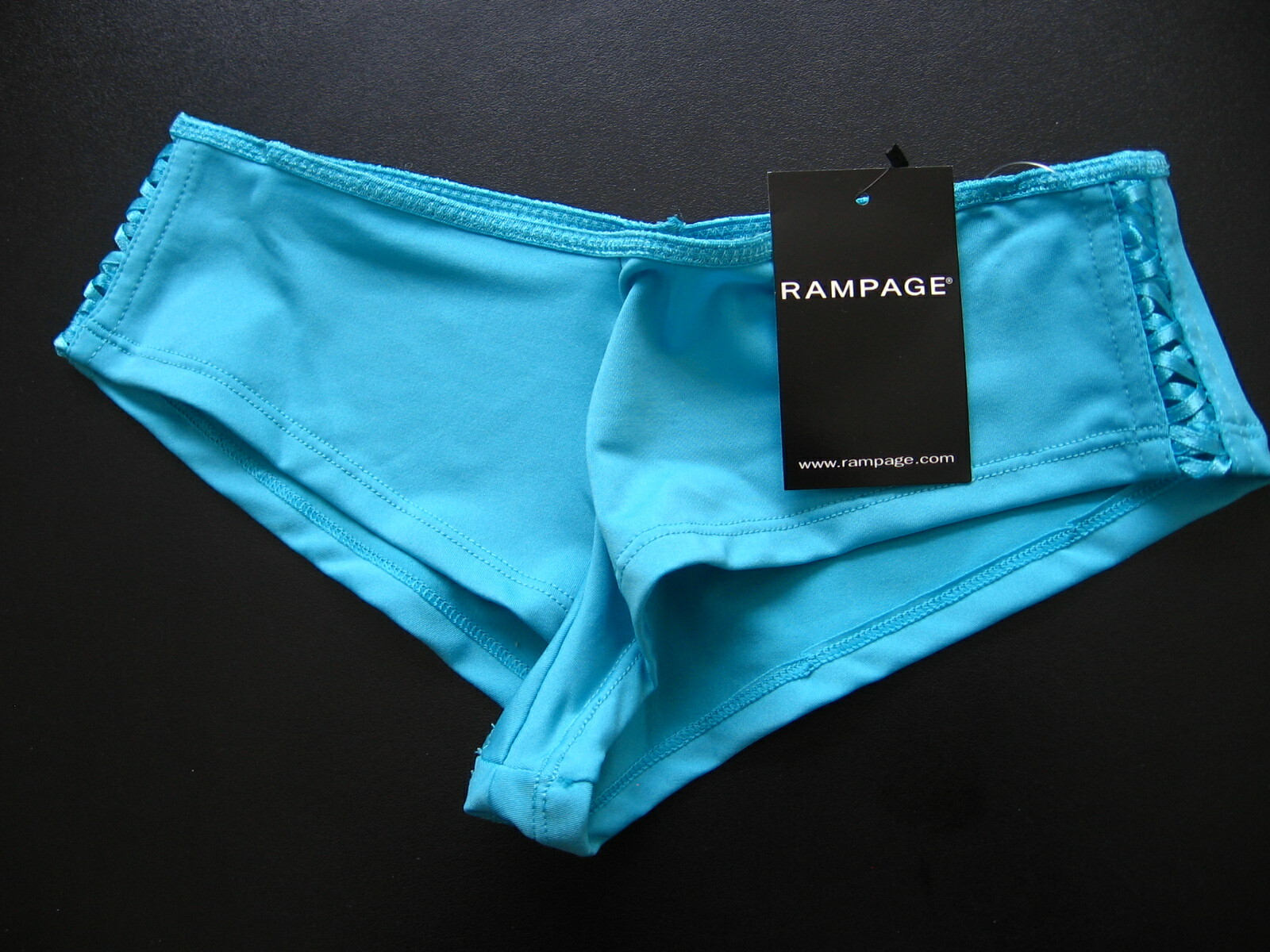A0469 Rampage NEW Women’s Side Ribbon Lace-Up Microfiber Boyshorts Blue Hot Pink