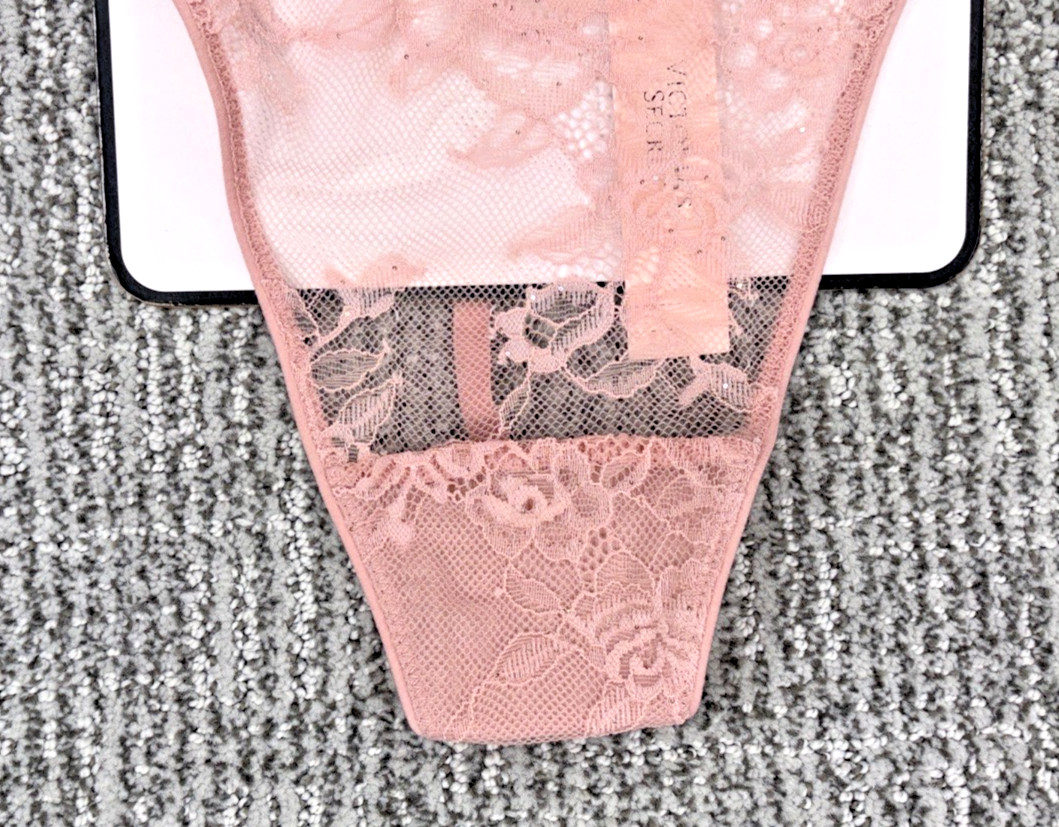 Victoria’s Secret Very Sexy NWT Large Pink Sequin Lace Adjustable V String Panty