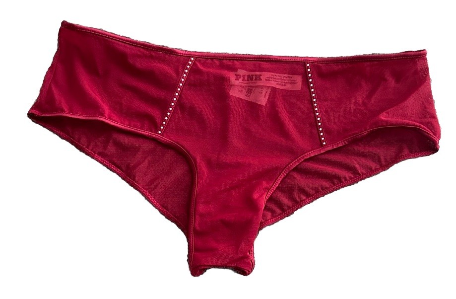 Victoria’s Secret Deep Red Mesh Rhinestone Cheeky Panty Size Small NWT