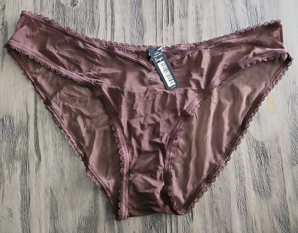 NWT BootayBag Sheer Mesh Brown Cheeky Panties Size Large