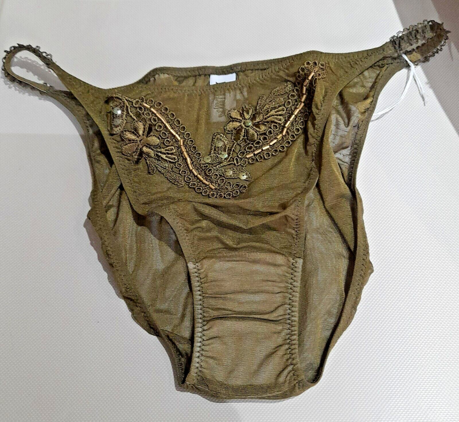 Janet Reger London Sheer Olive Mesh String Sided Brief