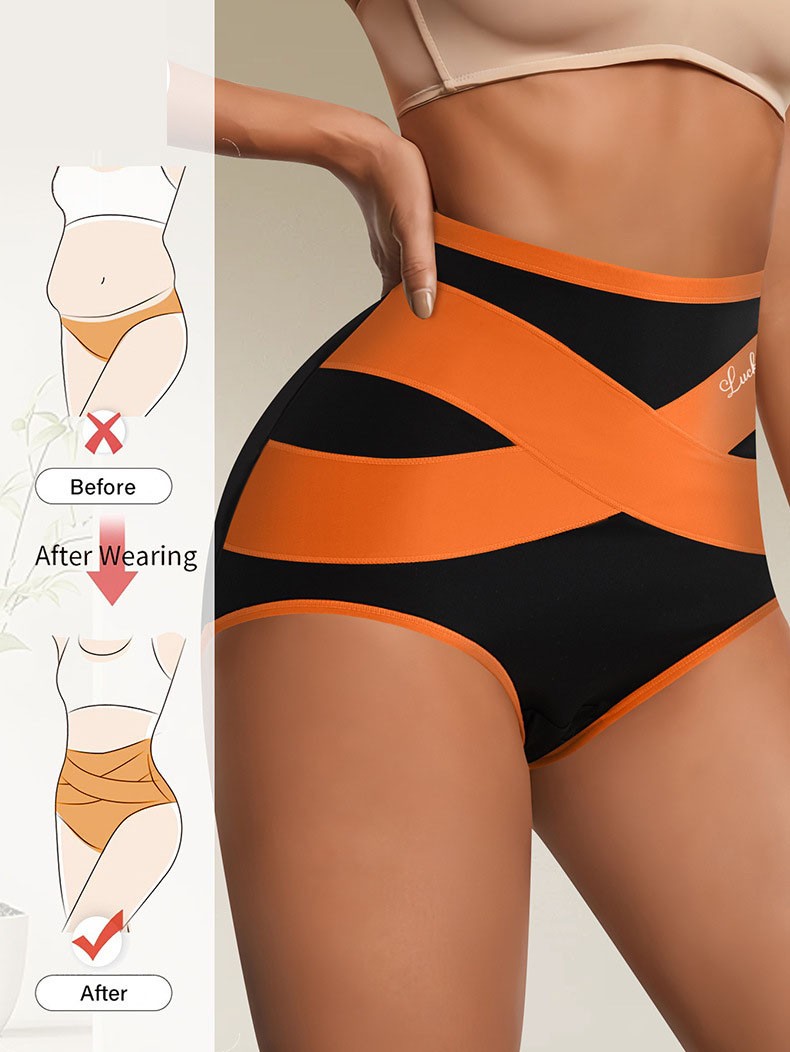 Ladies High Waist Tummy Control Panties Shaping Cross Strap Briefs Women
