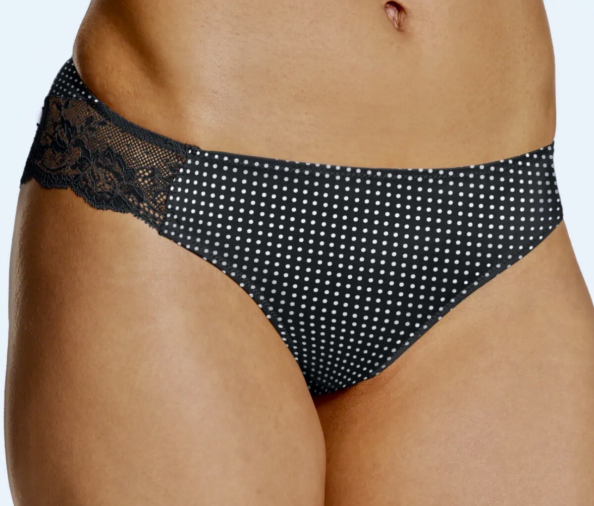 MAIDENFORM Comfort Devotion BLACK Polka Dot Lace Back Tanga Panty Womens M L XL