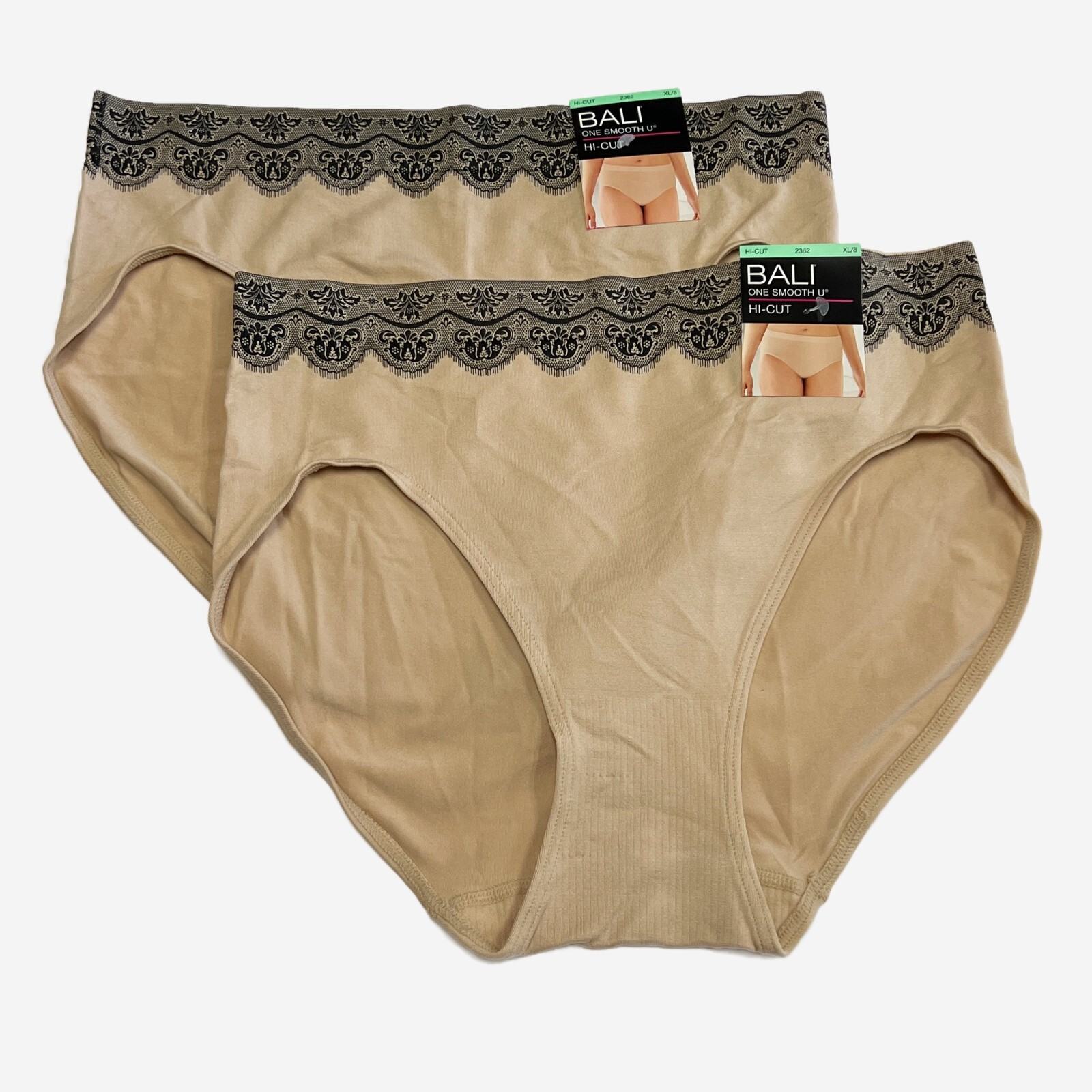Bali One Smooth U Hi Cut Brief Panty XL Size 8 2362 NWT 2 Pack Underwear