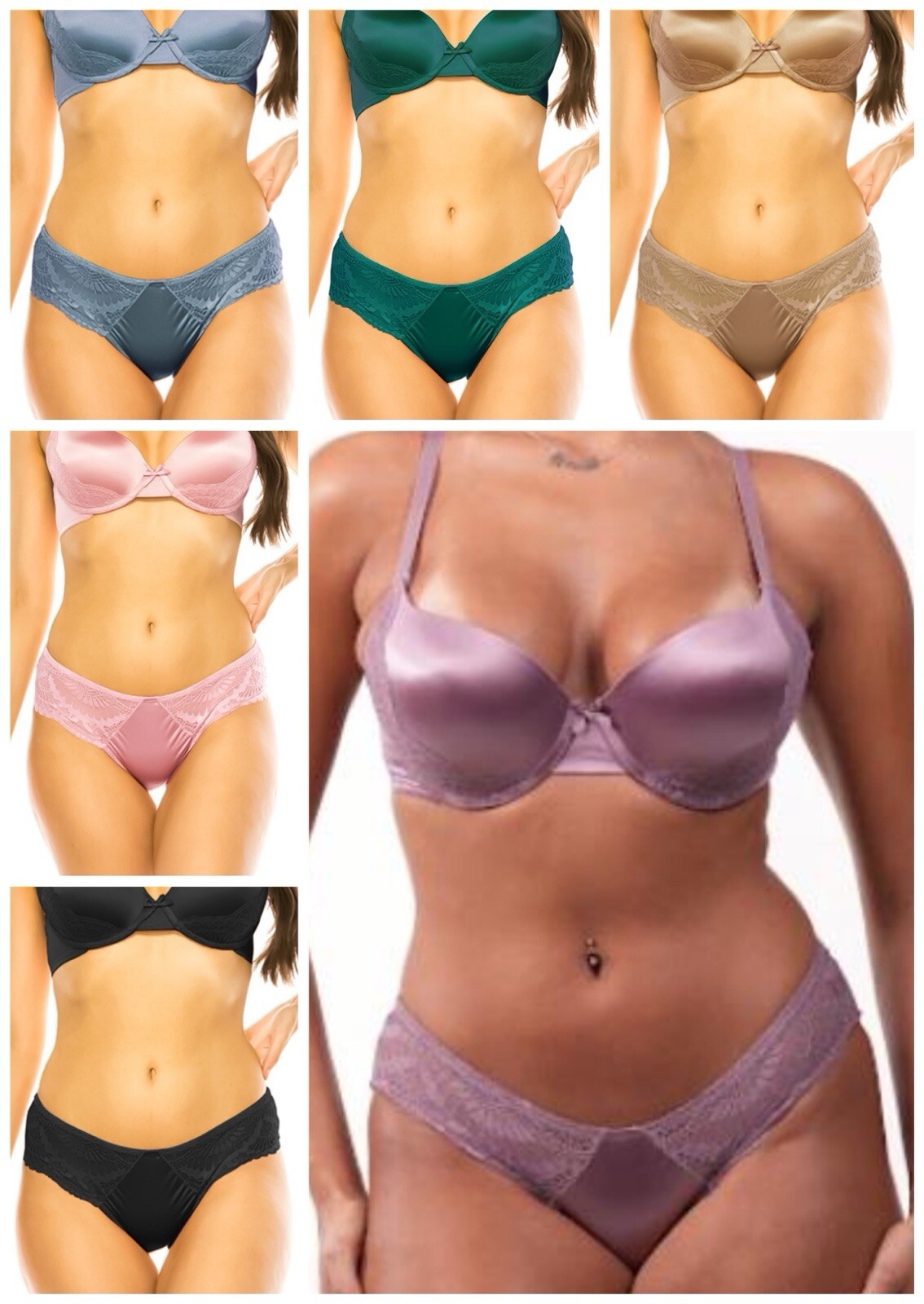 Lot 6 PRETTY SATIN Shiny Lace BIKINIS Style PANTIES Womens Underwear 68836 S-XL