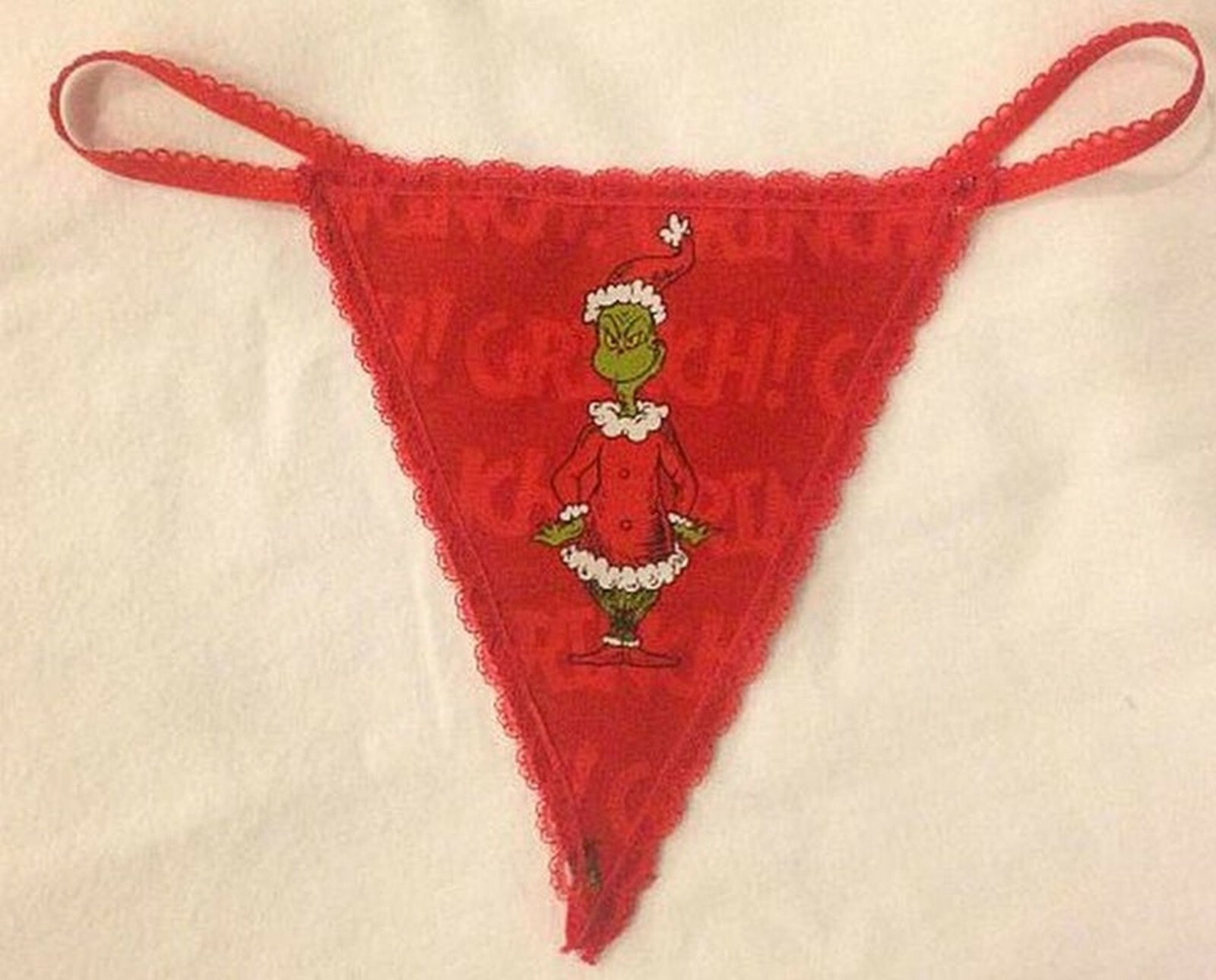 Womens Red GRINCH Who Stole Christmas String Thong Panty Underwear