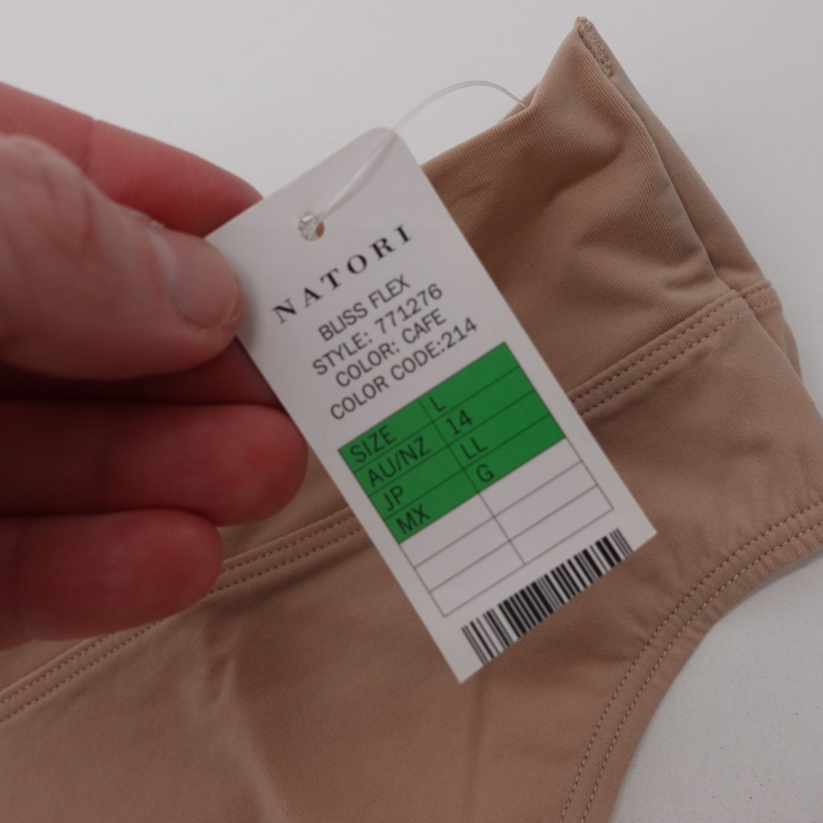 NEW Natori Bliss Flex Cotton Thong Cafe Size L 771276 Minimalist No Show