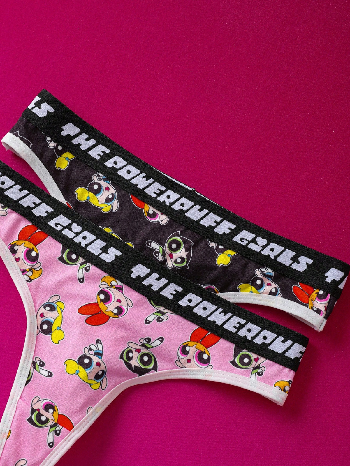 Women’s Powerpuff Girls Logo Waistband Cartoon Thong Panties – Pack of 2