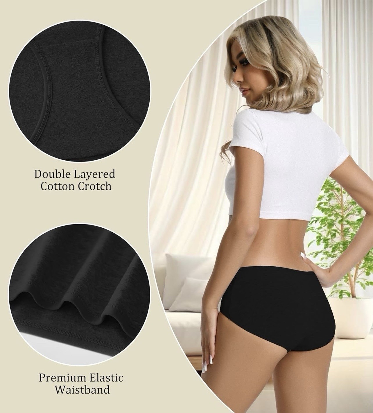Womens Underwear Set of 6 Cotton Soft Hipster Full Coverage Stretch-SIZE 2XL