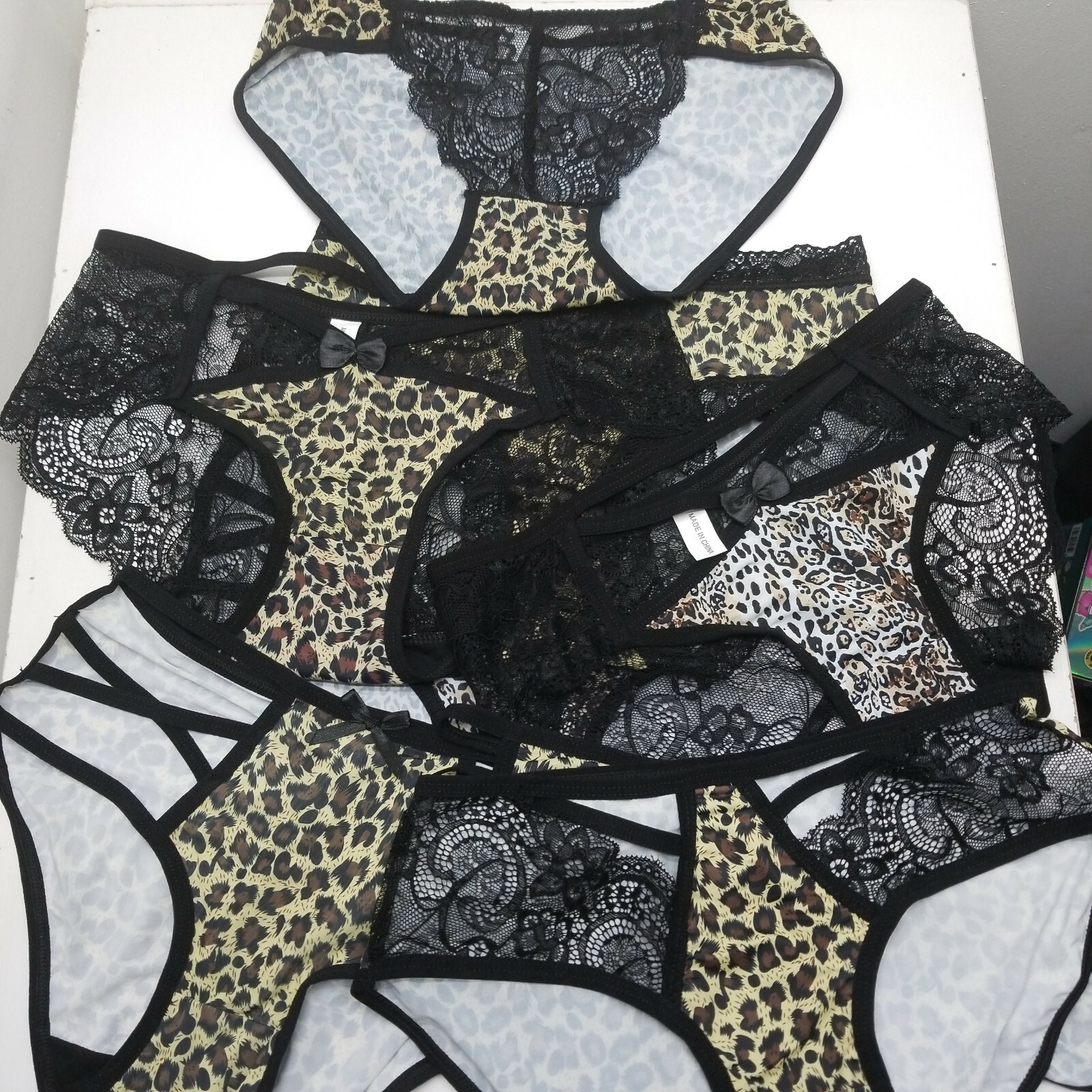 Leopard Cheetah print Blace Lace Panties Underwear Lingerie Strappy Sexy Cute