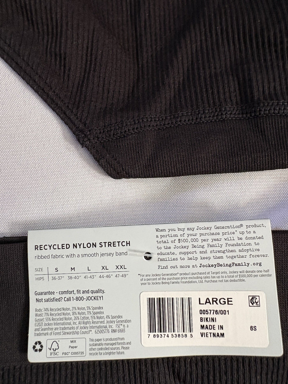 NEW Jockey Black Generation Seamfree Ribbed Bikini Panty Women’s Large 4 Pair