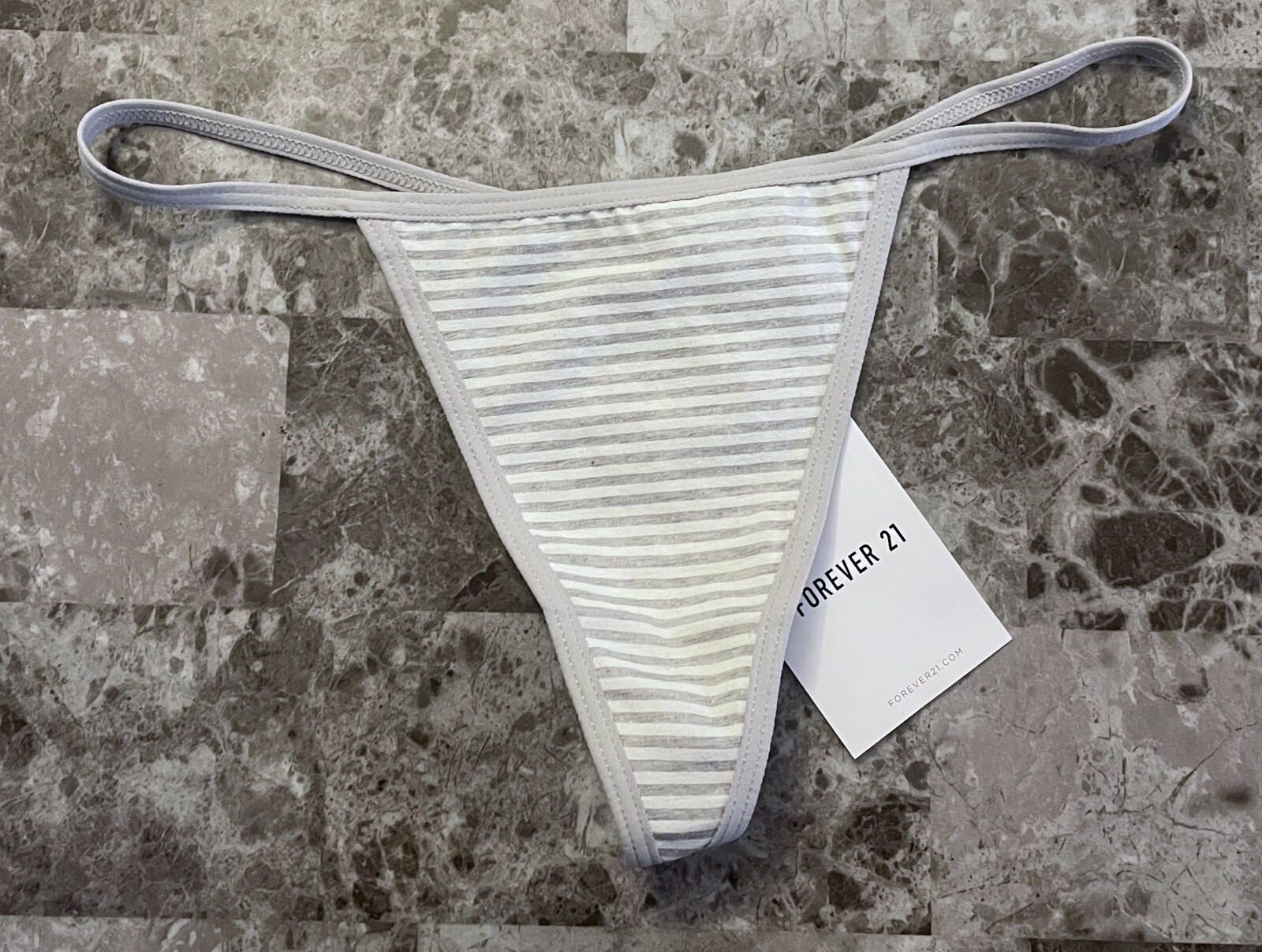 NWT FOREVER 21 GRAY STRIPE COTTON SPANDEX BLEND V STRING THONG PANTIES