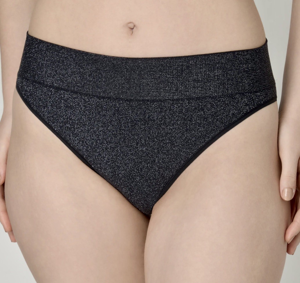 MAIDENFORM M Seamless Black Metallic Silver High Leg Bikini Panty Womens Sz L