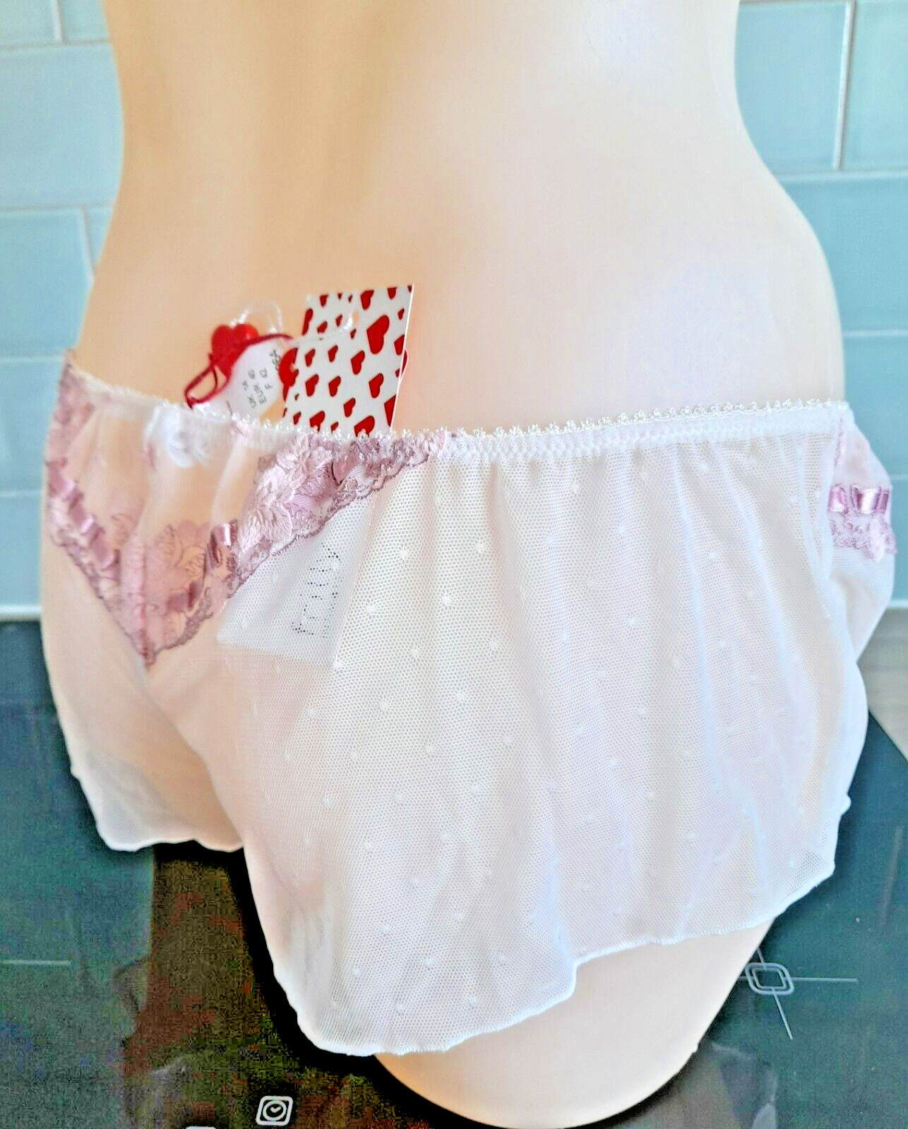 Frillys By Panache Sheer Ivory/Pink LOUISE Floaty Shorts Style 4264