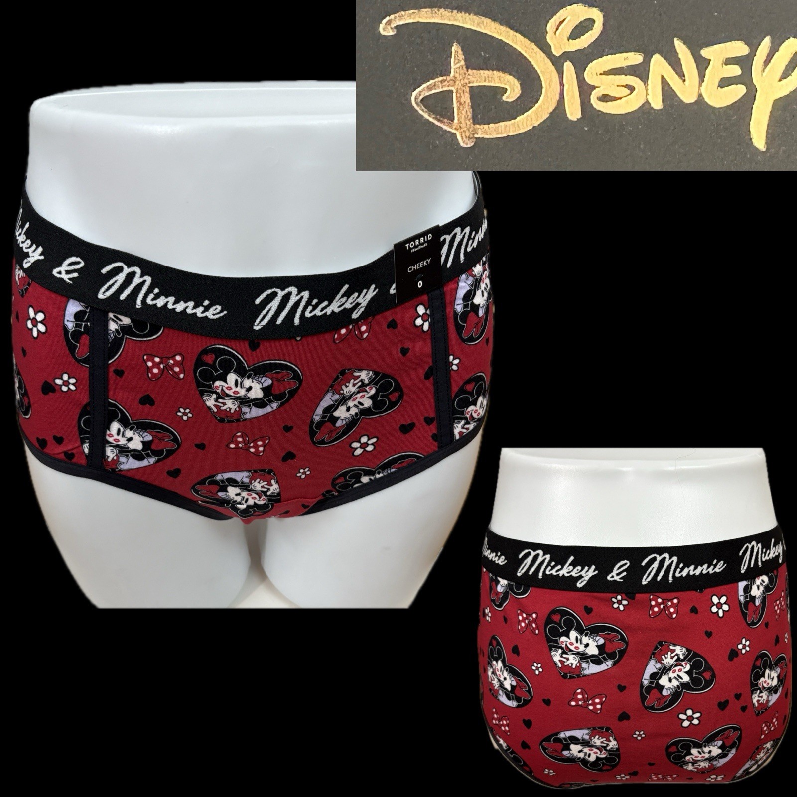 Disney XL/1 Logo Red/Black Mickey & Minnie Mouse Heart Graphic Cheeky Panties