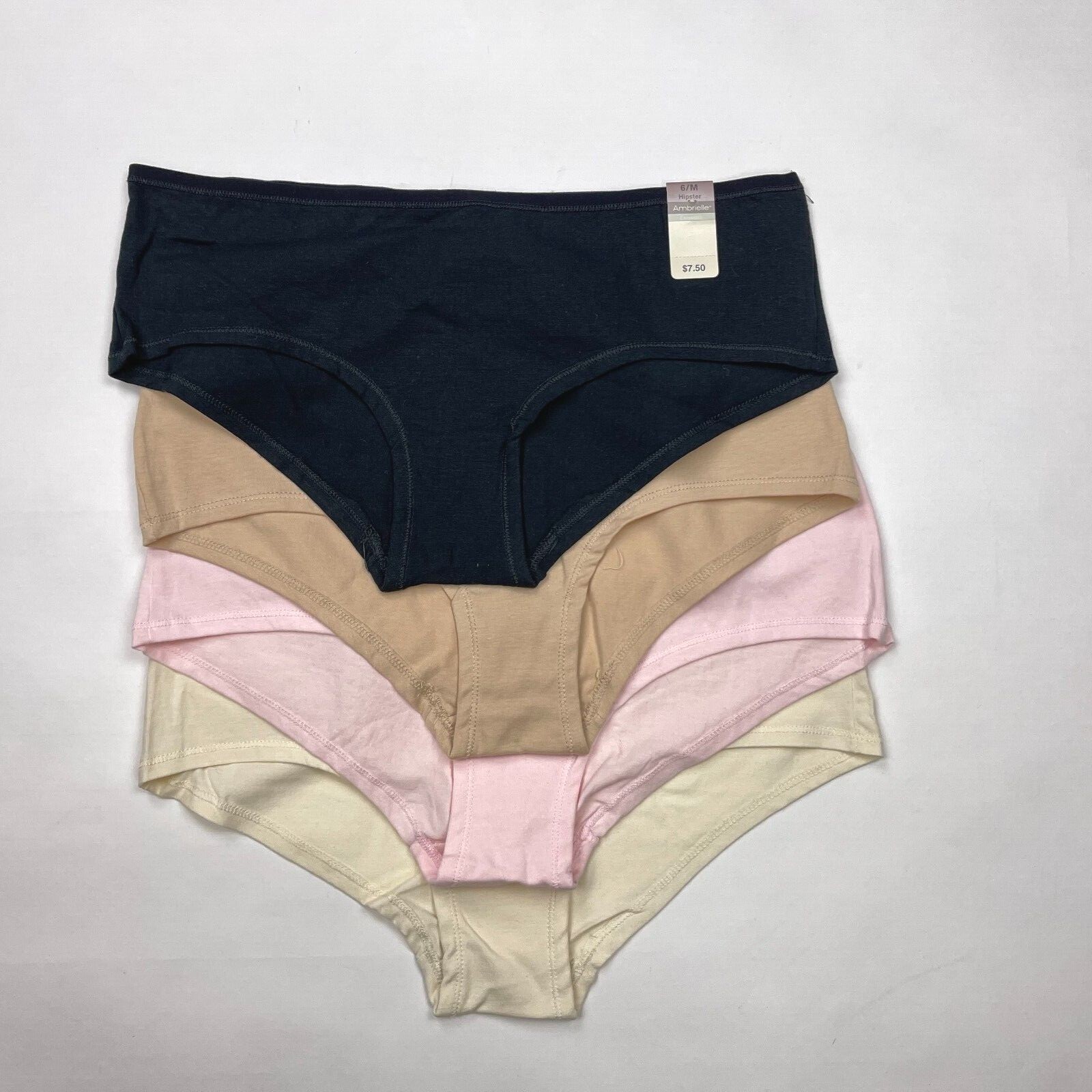 Ambrielle Hipster Panty Low-Cut Stretch 94%Cotton 6%Lycra Women 6 M NWT Lot of 4