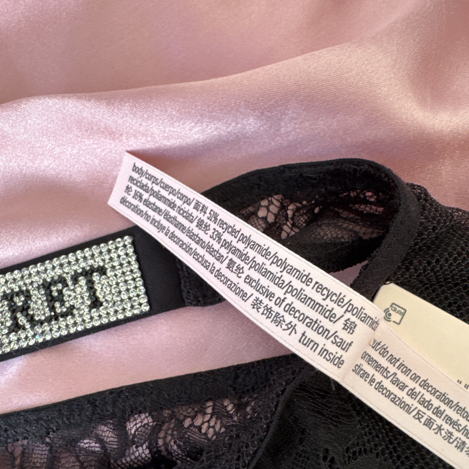VICTORIA’S SECRET S BLACK RHINESTONE BLING OPEN BOTTOM BRAZILIAN PANTIES NWT